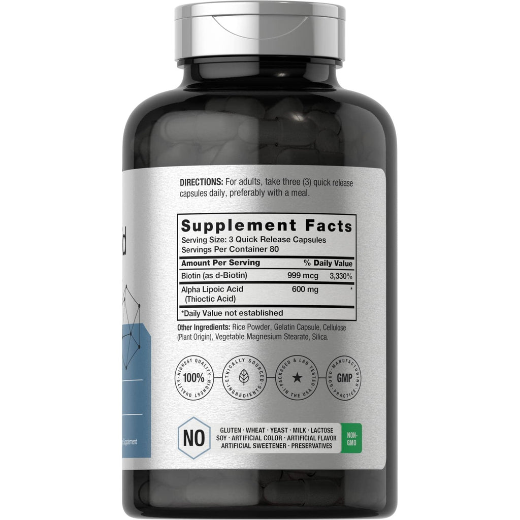 Horbäach Alpha Lipoic Acid 600mg | 240 Capsules | with Biotin Optimizer | Non-GMO and Gluten Free Supplement