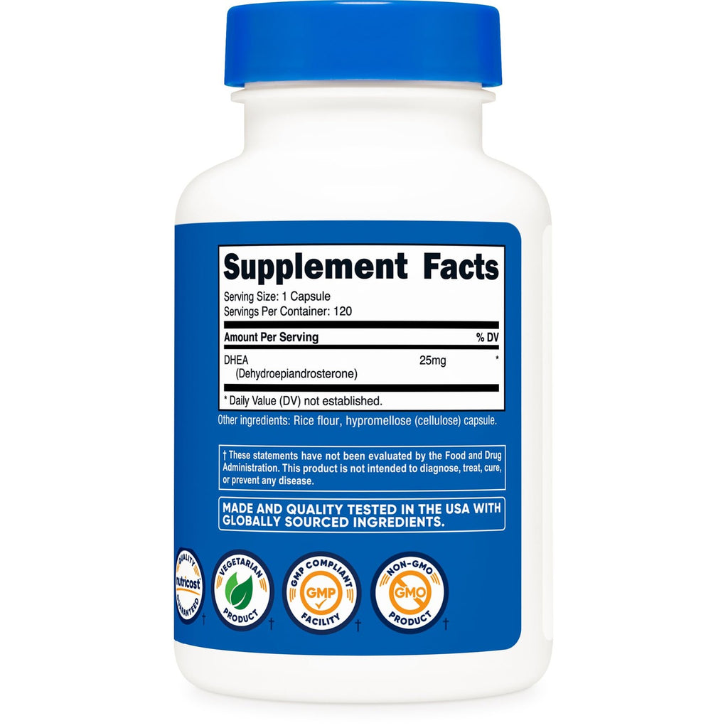 Nutricost DHEA 25mg, 120 Capsules, Gluten-Free, Soy Free Supplement | GMO-Free