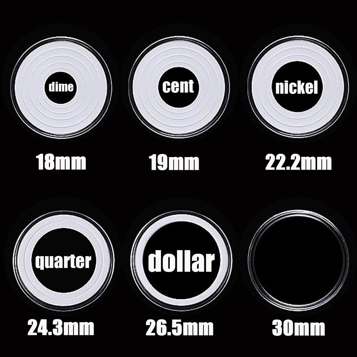 MUQING 240 PCS 30mm 5 Size Plastic Coin Capsule Holder