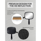 OMIRO 9.3" L x 6.6" W Hand Mirror, All Black Handheld Mirror with Handle | Salon Mirror Hand Held, Hangable, Travel Mirror for Men Women, Distortion-Free Reflection, for Shaving and Makeup