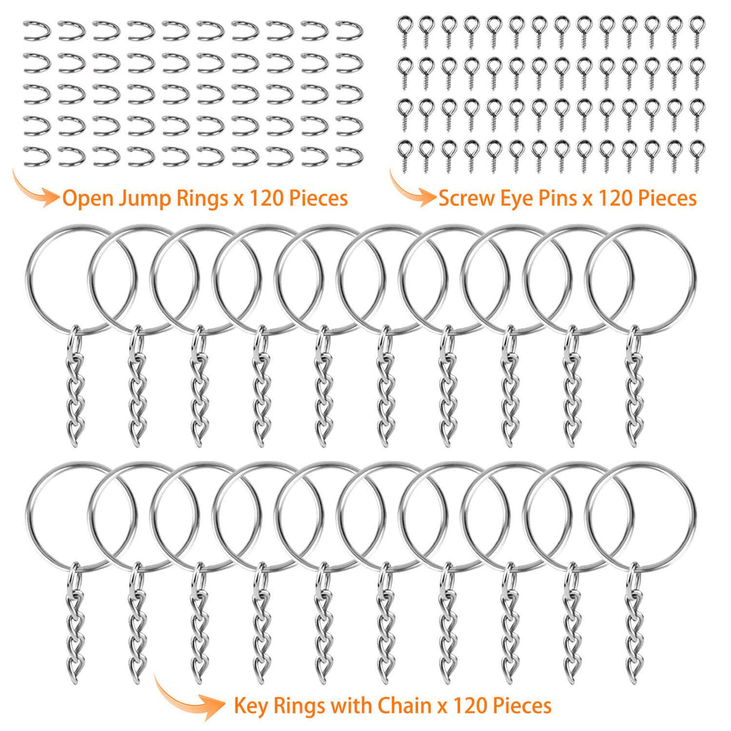Keychain Rings for Crafts, Flasoo 360Pcs Keychains for Resin Include Key Rings with Chain, Jump Rings, Screw Eye Pins for DIY Keychain Making
