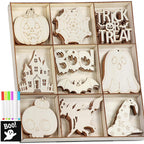 WOHOHOHO 45PCS 10 Designs Halloween Unfinished Paintable Blank with Tray