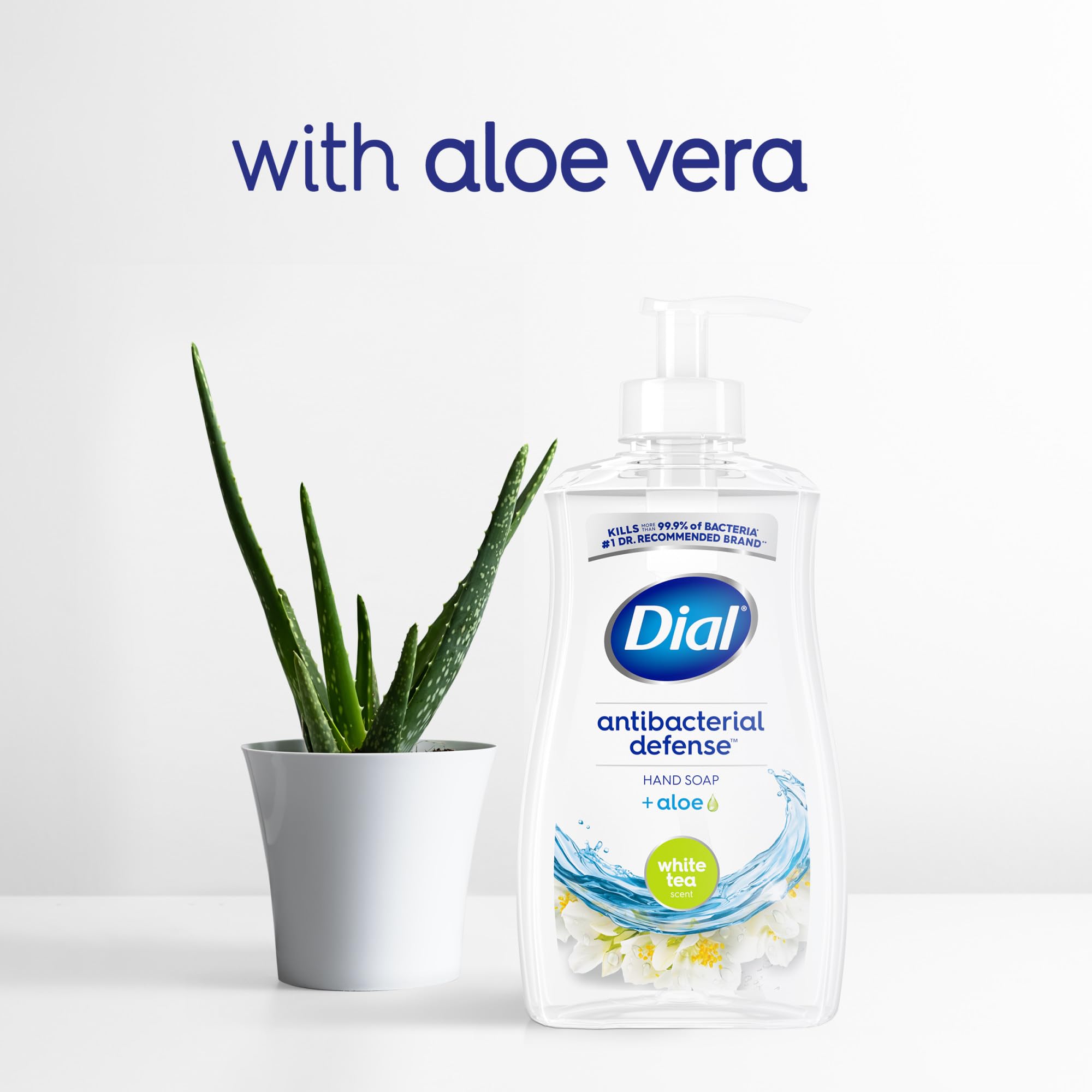 Dial Antibacterial Defense Liquid Hand Soap + Aloe, White Tea Scent, 11 Fl Oz (Pack of 4), Dermatologist-Tested Hand Wash, Gentle Formula