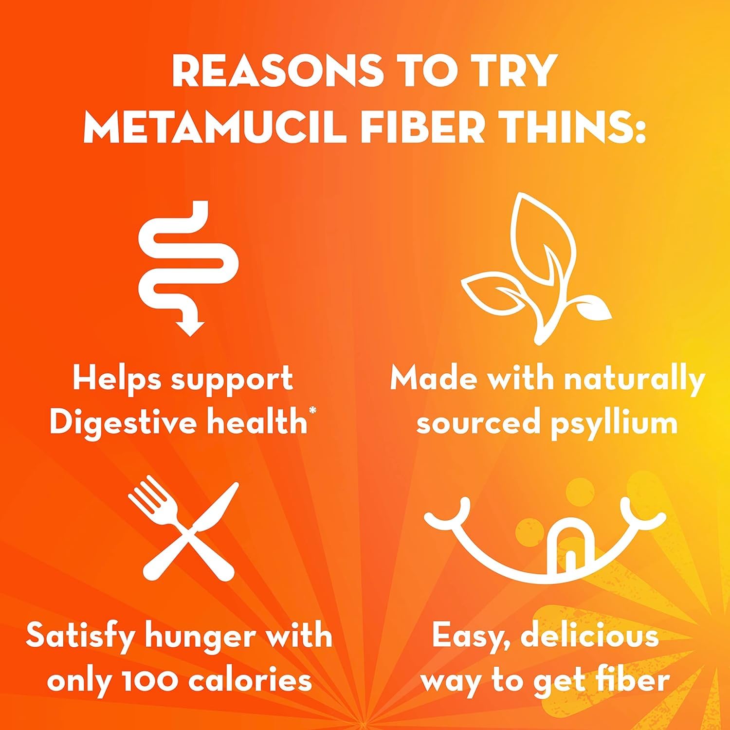 Metamucil, Fiber Thins, Daily Psyllium Husk Fiber Supplement, Supports Digestive Health and Satisfies Hunger, Apple Crisp Flavor, 12 Servings