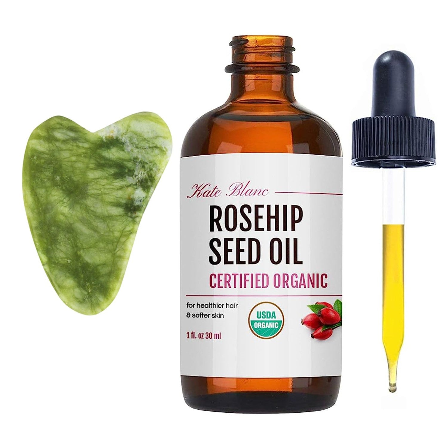 Kate Blanc Cosmetics Rosehip Oil for Face & Skin (4oz) | Organic, Pure, Cold Pressed, Rosehip Seed Face Oil for Facial & Gua Sha Massage