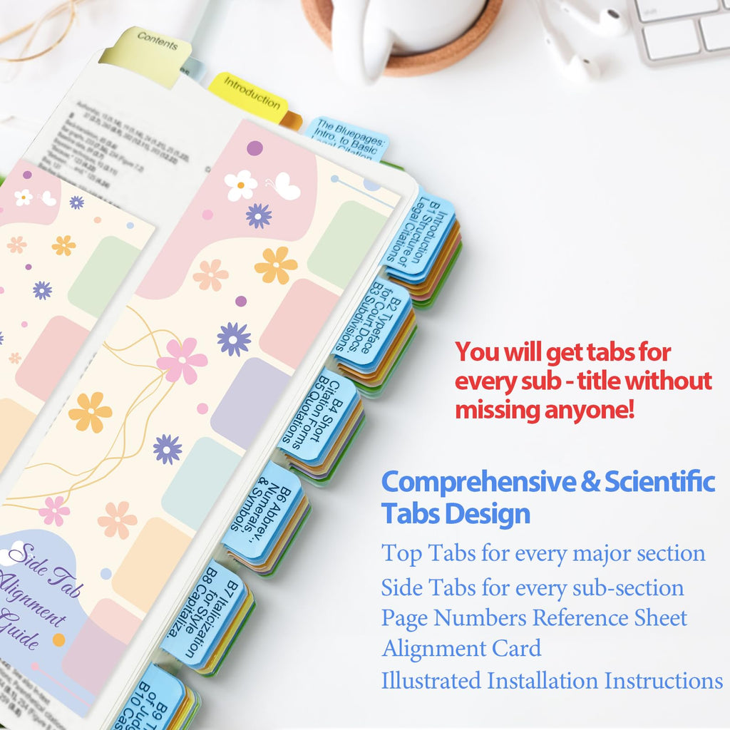 Index Tabs for The Bluebook 22nd Edition, Complete Book Tabs Set (Book not Included), 90 Color-Coded Tabs for Every Section, Laminated & Waterproof & Repositionable
