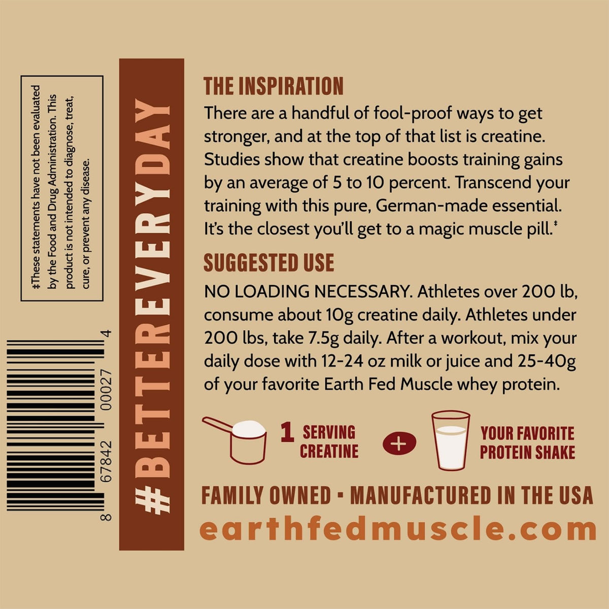 Earth Fed Muscle Creatine Monohydrate Powder, 300g, Unflavored