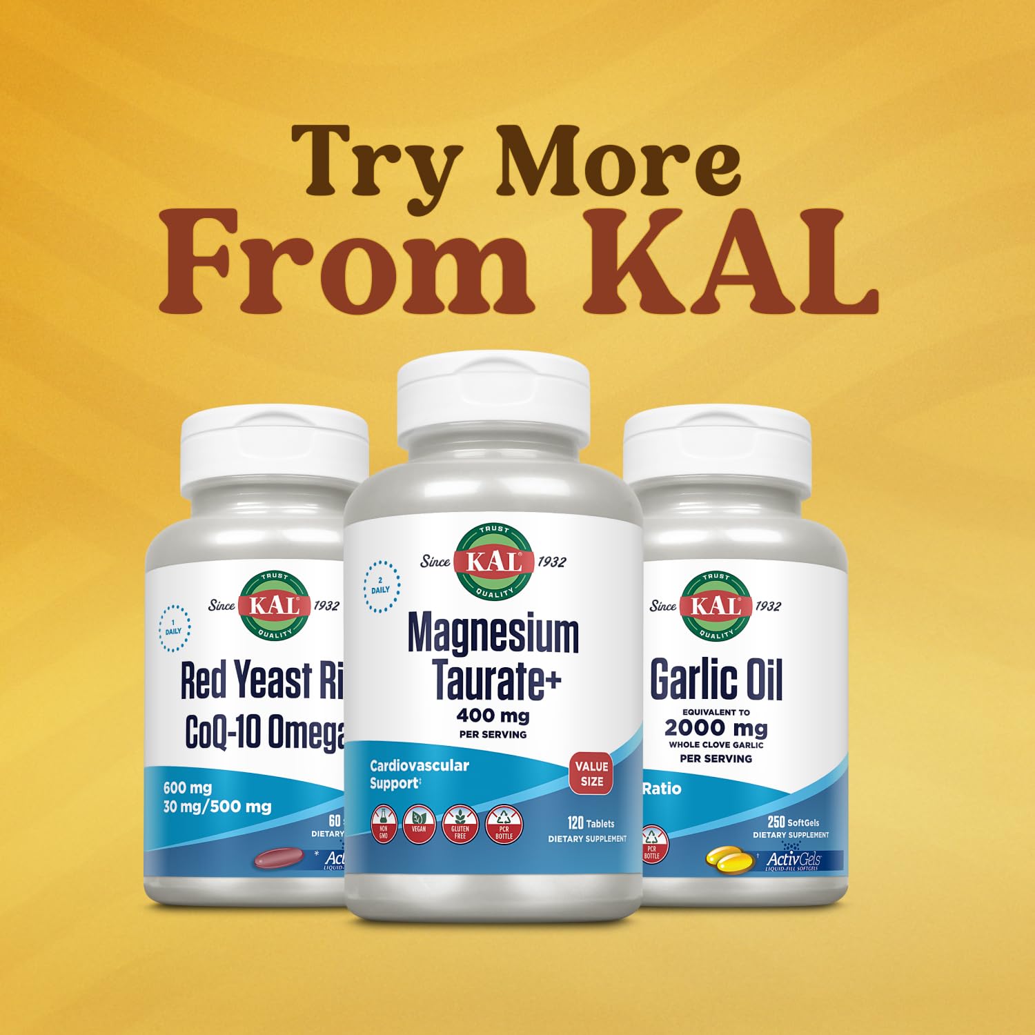 KAL Magnesium Taurate 400 mg with Vitamin B6, 120 Tablets | Heart, Muscle & Nervous System Support, Chelated Magnesium with Vitamin B6, 60 Servings, Non GMO, Lab Verified
