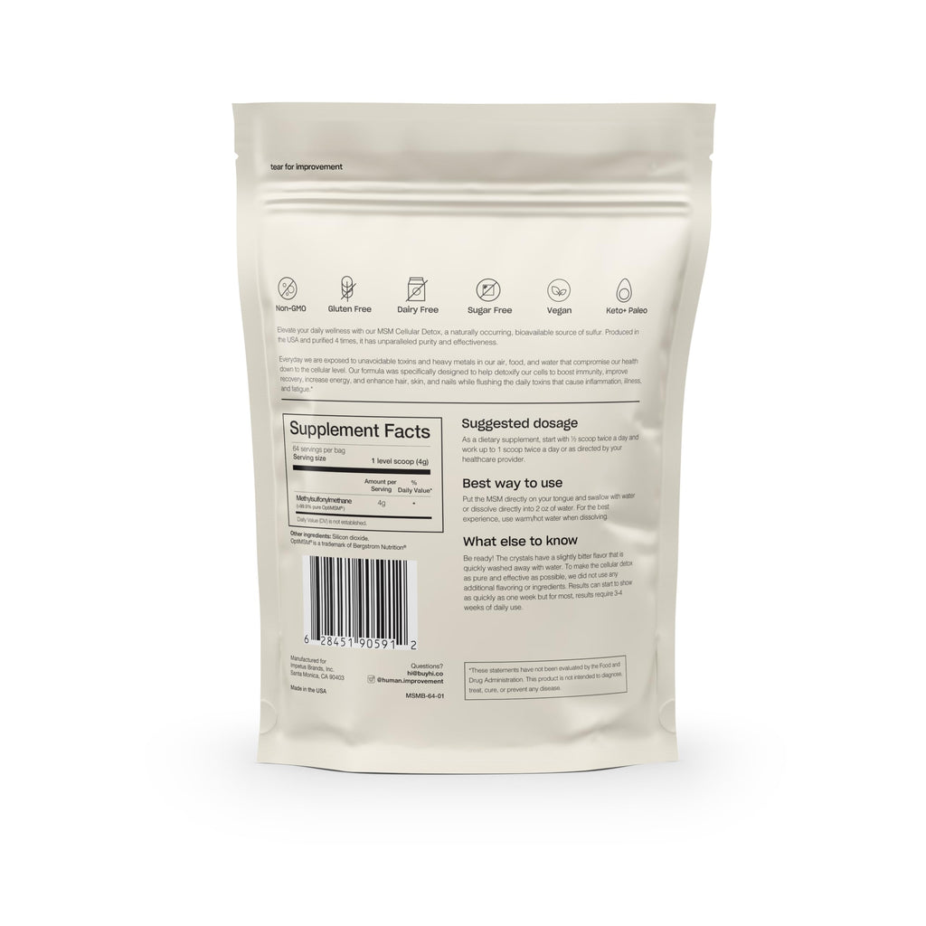 Pure MSM Powder | Organic Sulfur Powder for Skin, Hair, and Nails | Cellular Detox, Joint Health, Immune Boost, & Increased Energy | 99.9% Pure MSM Supplement | Made in the USA, 0g Sugar (64 Servings)