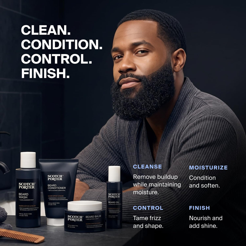 Scotch Porter Beard Kit – Beard Wash, Conditioner, Balm & Oil for Men