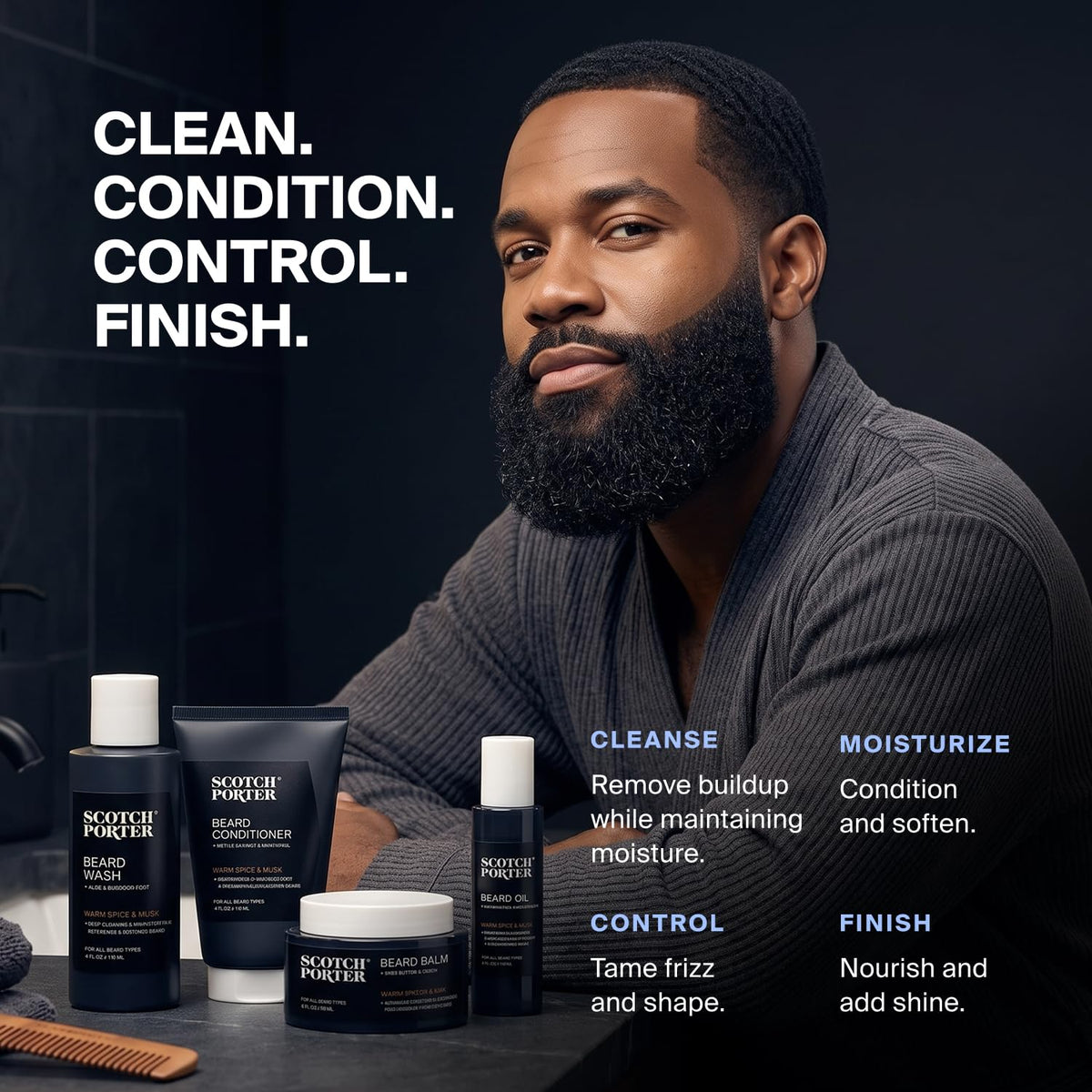 Scotch Porter Beard Kit – Beard Wash, Conditioner, Balm & Oil for Men