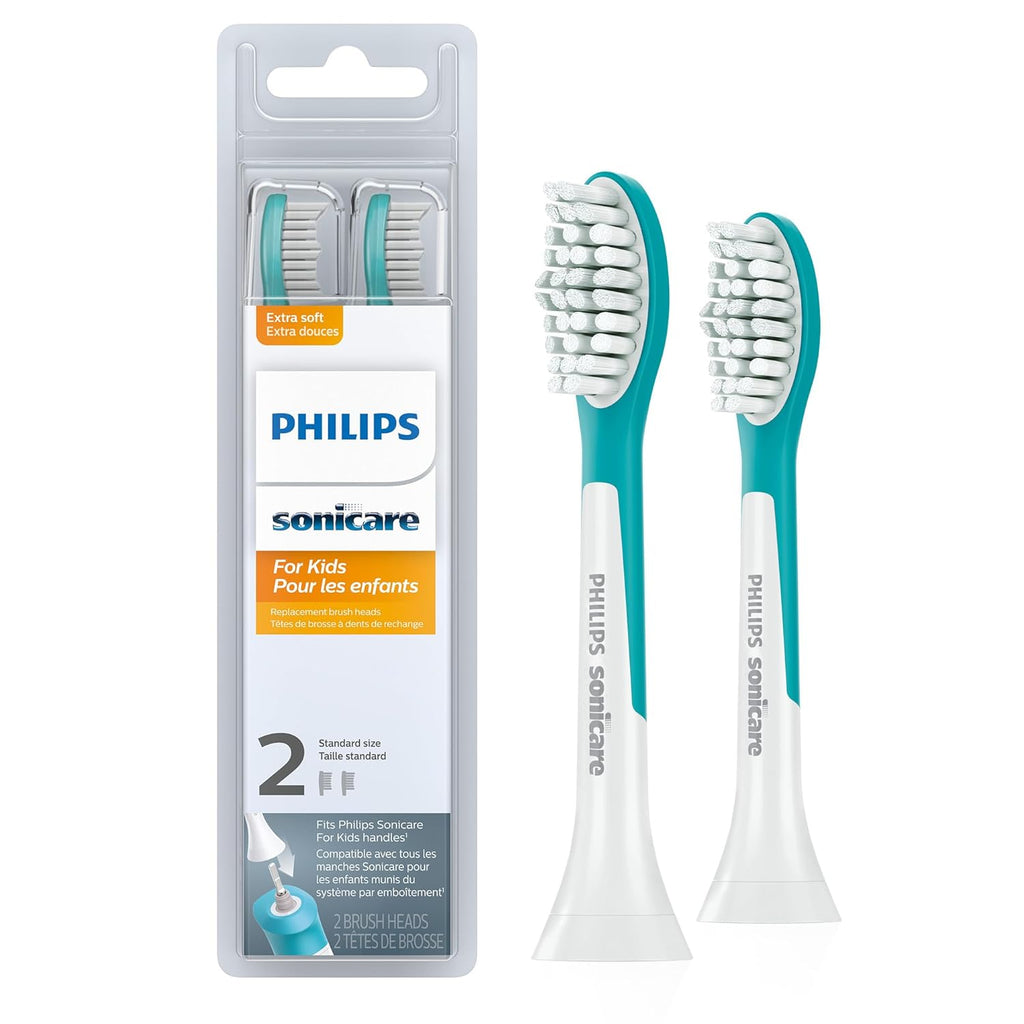 Buy now Philips Sonicare for Kids 7+ Genuine Replacement Toothbrush Heads, 2 Brush Heads, Turquoise and White, Standard, HX6042/94 at indiglob india