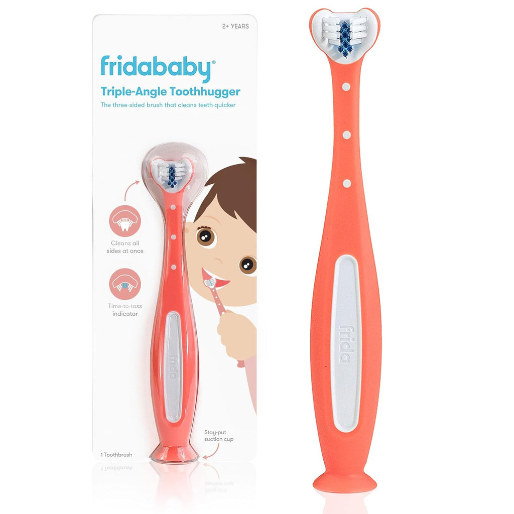 Buy now Frida Baby Triple-Angle Toothhugger Training Toddler Toothbrush | Toddler Toothbrush 2 Years and Up, Cleans All Sides at Once | Pink 1 Count (Pack of 1) Pink at indiglob india