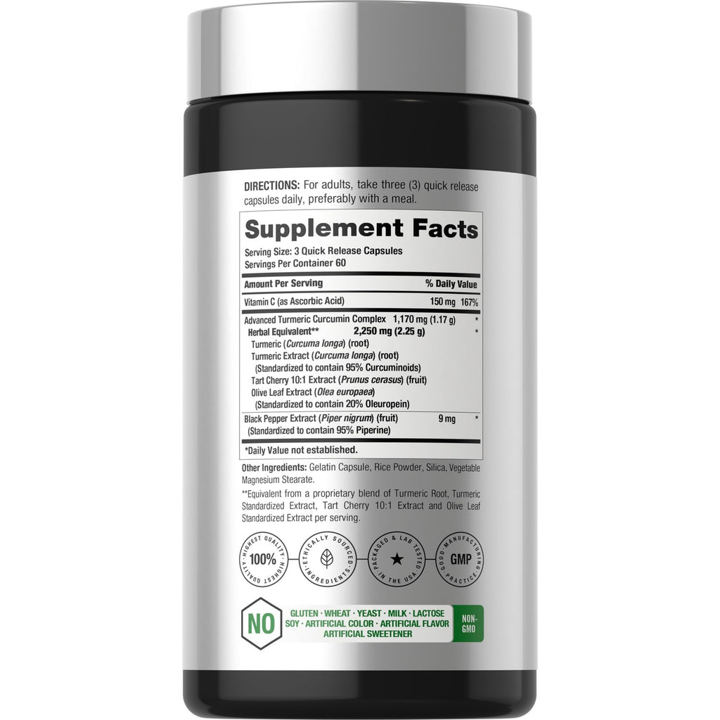 Horbäach Turmeric Curcumin Supplement | 180 Capsules | with Black Pepper & Tart Cherry | Non-GMO & Gluten Free