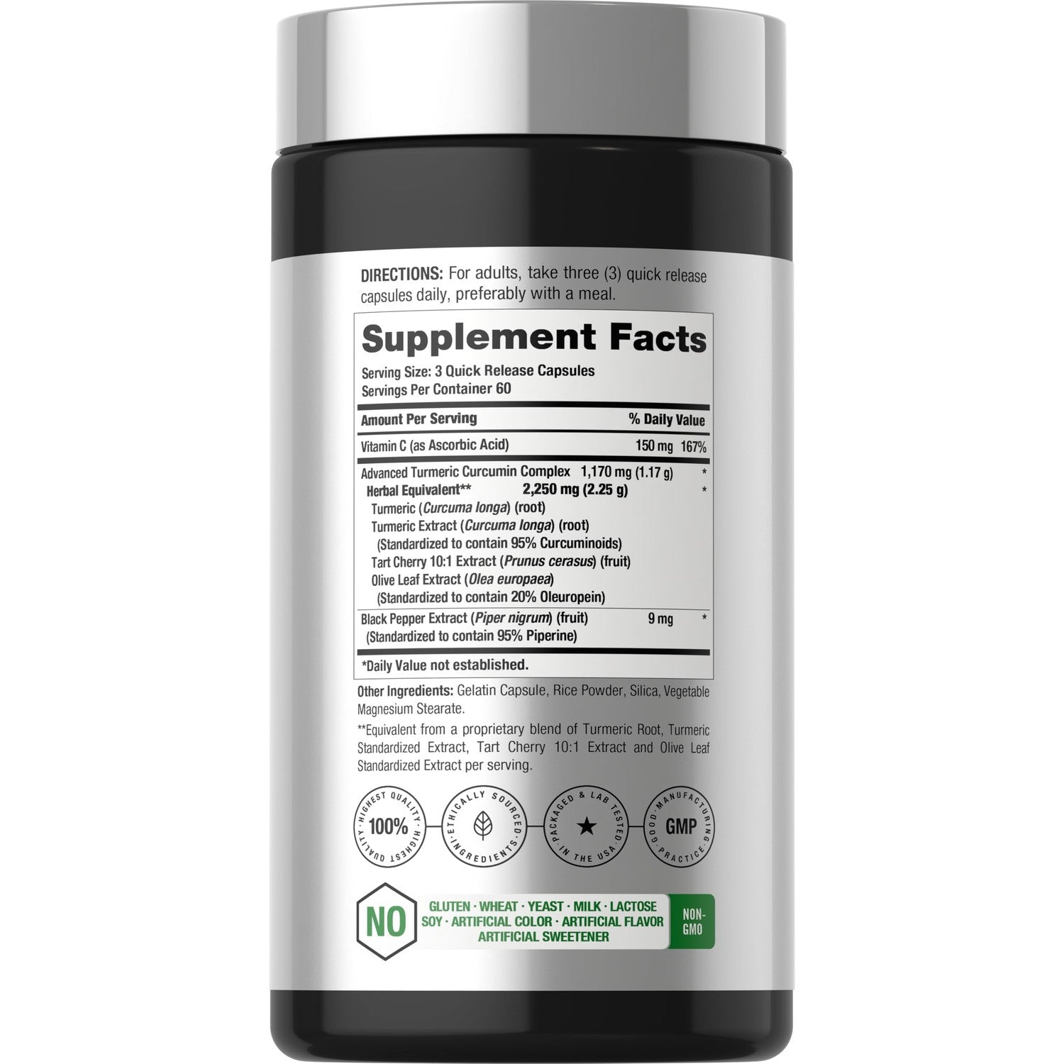 Horbäach Turmeric Curcumin Supplement | 180 Capsules | with Black Pepper & Tart Cherry | Non-GMO & Gluten Free