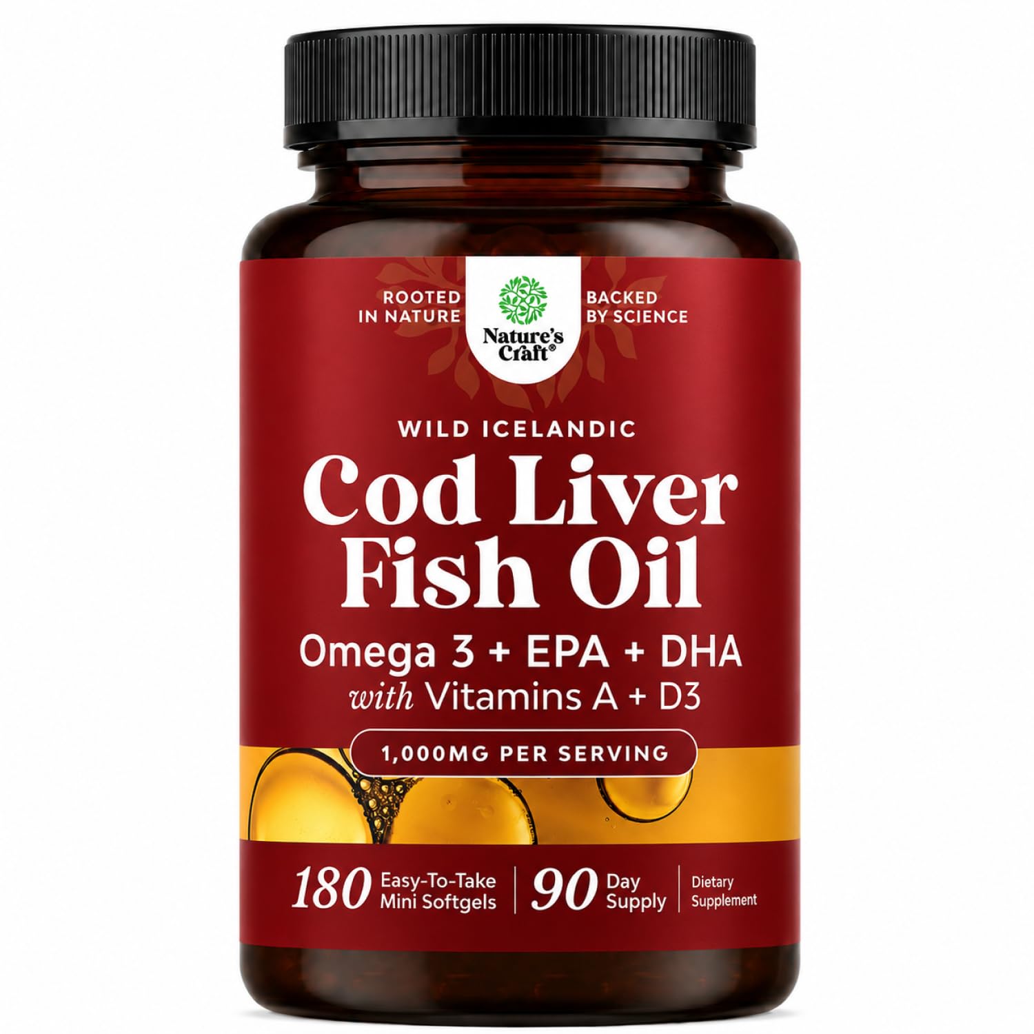 Icelandic Cod Liver Oil Softgels - Omega 3 Fish Oil with Vitamin A - 100 Ct | Wild Caught - Paired with EPA , DHA & D3 - Healthy Heart, Brain & Immune Support - 1000 mg Per Serving - 50 Burpless Servings