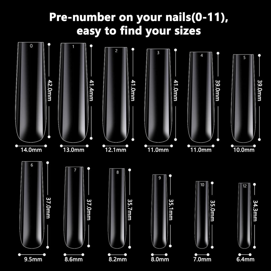 Buy now 120Pcs Extra Long Nail Tips with Box,Clear XXL Straight Tapered Square Full Cover Tips, Press On False for Salons and DIY Art at Home(12 Sizes) at indiglob india
