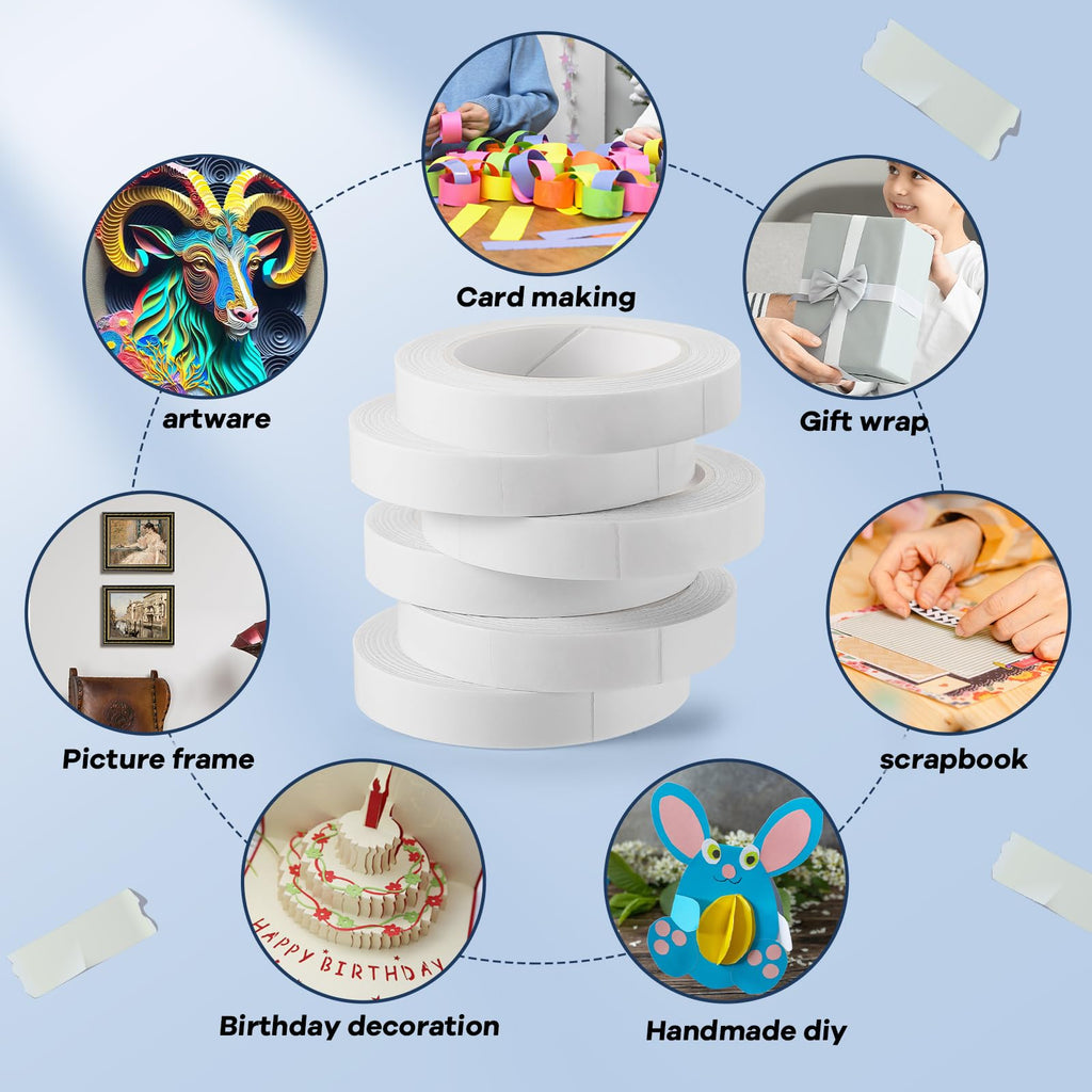 6 Rolls Double Sided Tape for Crafts, Strong Double-Sided Tape, Artist Tape, Double-Sided Adhesive Tape for Arts, Card Making, Scrapbooking Supplies, Gift Wrapping (0.4 in X 26.25Ft)