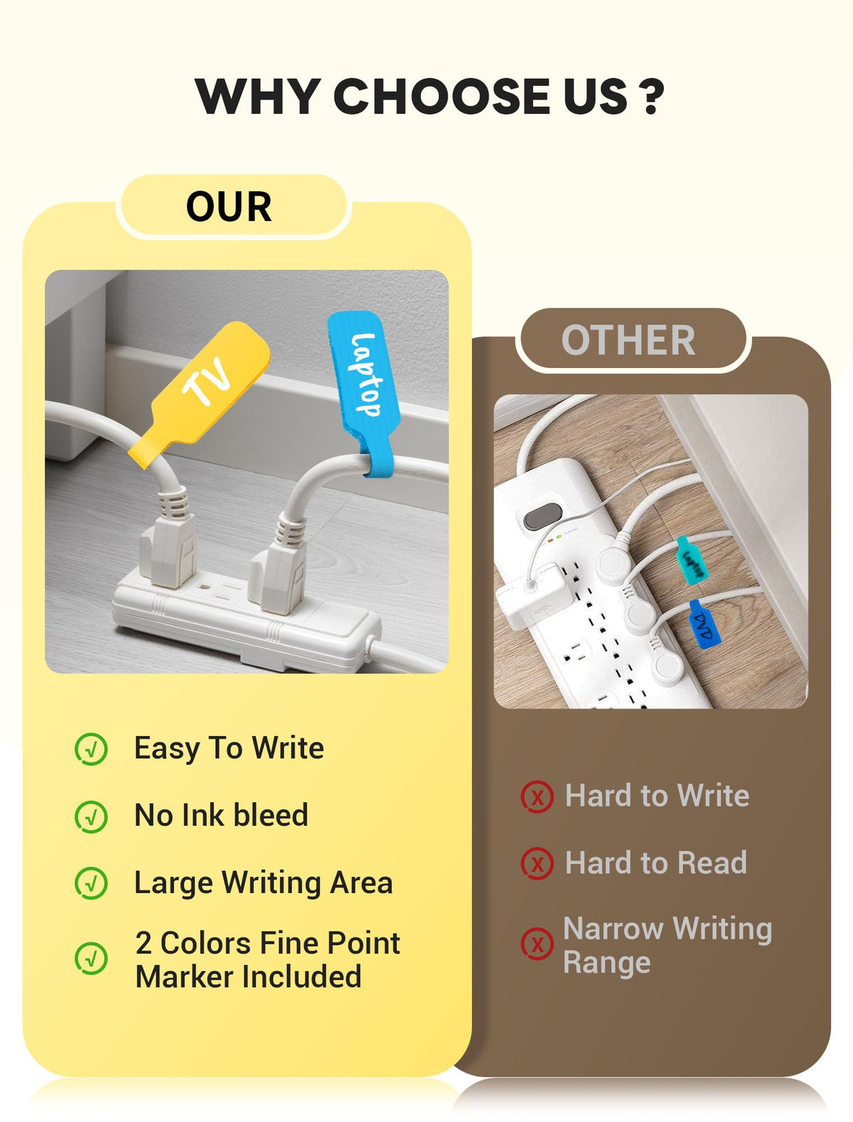 40 Pcs Cable Labels with 2 Colors Fine Point Marker - Large Size