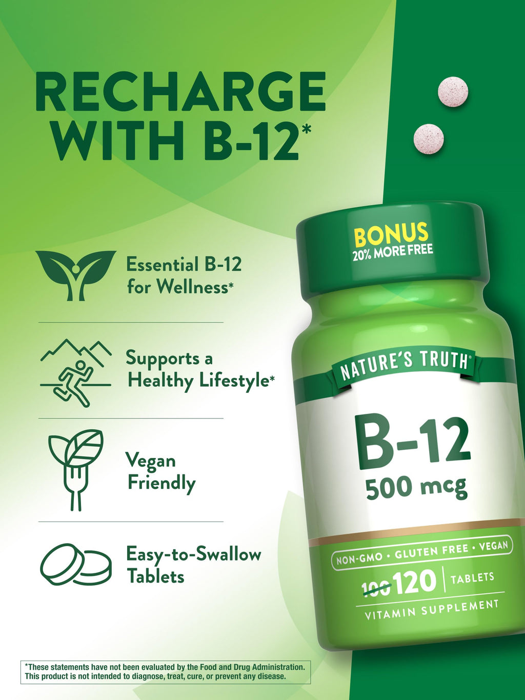 Nature's Truth B12 Vitamin | 500 mcg | 120 Tablets