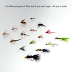 Bassdash Fly Fishing Assorted Flies Kit, Pack of 64 pcs Fly Lure Including Dry Flies, Wet Flies, Nymphs, Streamers, Terrestrials, Leeches and More, with Magnetic Fly Box