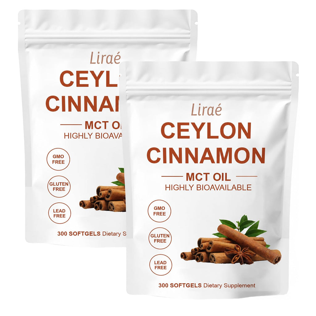 LIRAE Ceylon Cinnamon SoftGels with MCT Oil, Highly Bioavailable Herbal Extract, Non-GMO, Gluten Free - 300 Softgels (1)