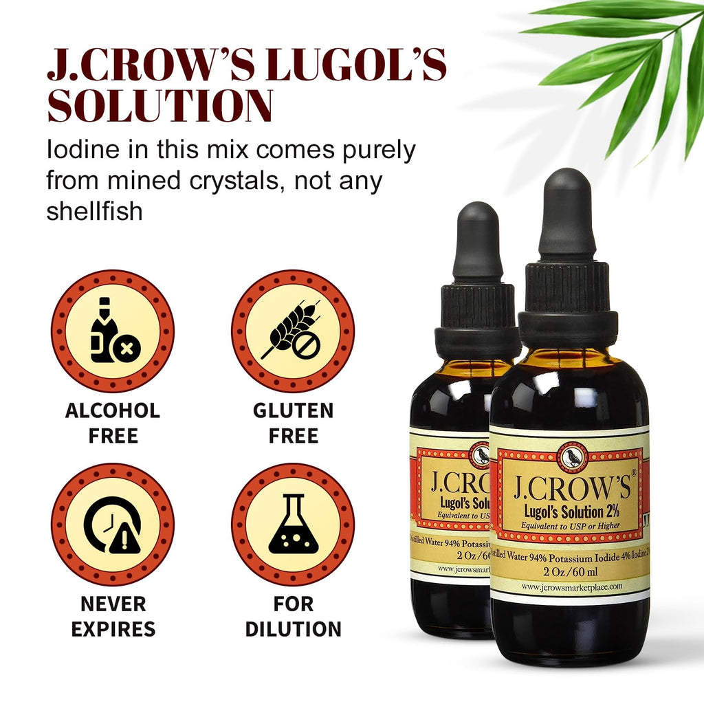 Buy now J.CROW'SÂ® Lugol's Solution of Iodine 2% 2 oz (3 Bottles) â€“ Premium Iodine & Potassium Iodide Liquid, Gluten &, Alcohol-Free Natural Brine Extract, No Expiration at indiglob india