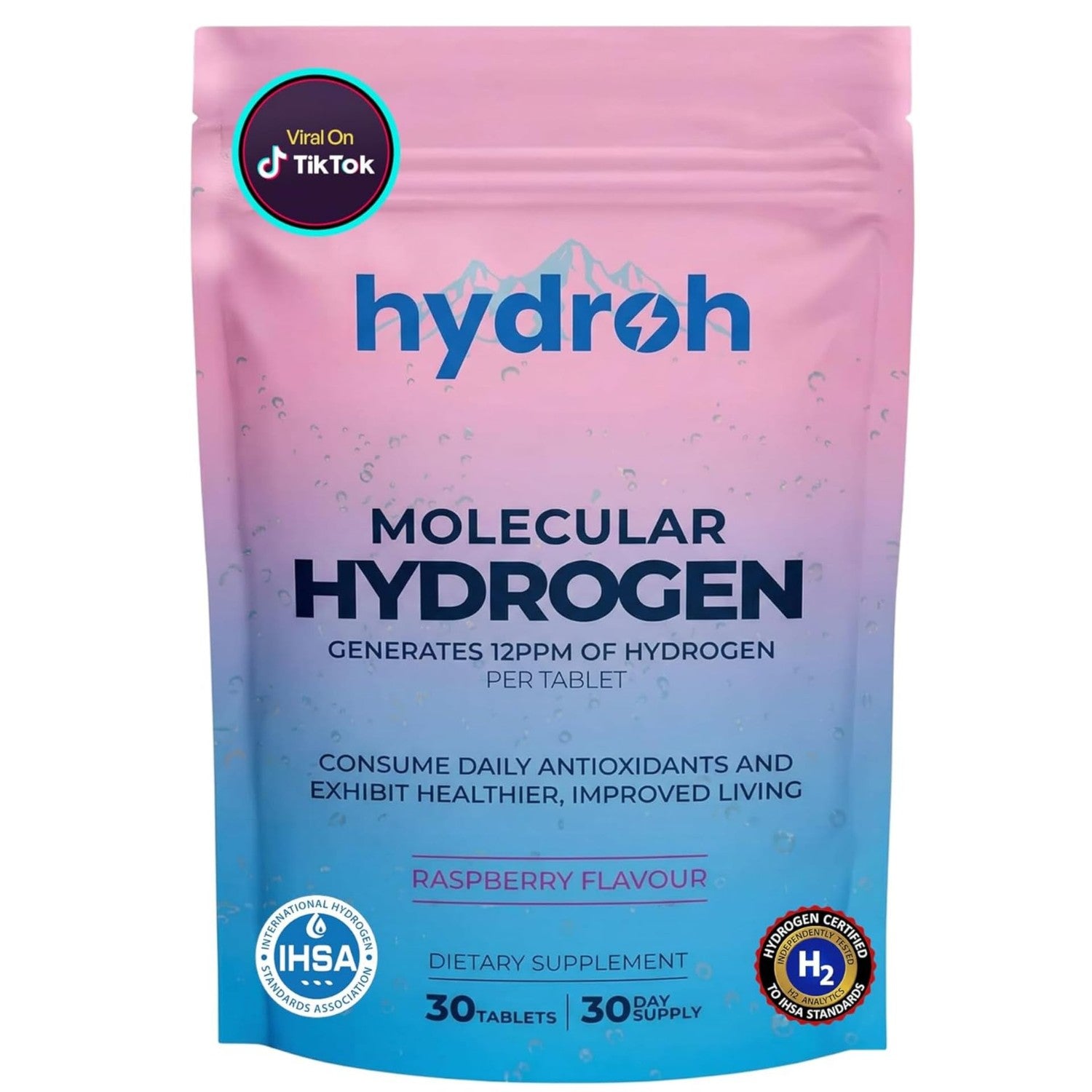 Hydrogen Water Tablets, Molecular Hydrogen Tablets for Drinking Water, Quick-Dissolving Unflavored H2 Tabs, Up to 12 PPM Hydrogen, No Equipment Needed (30-Day Supply)