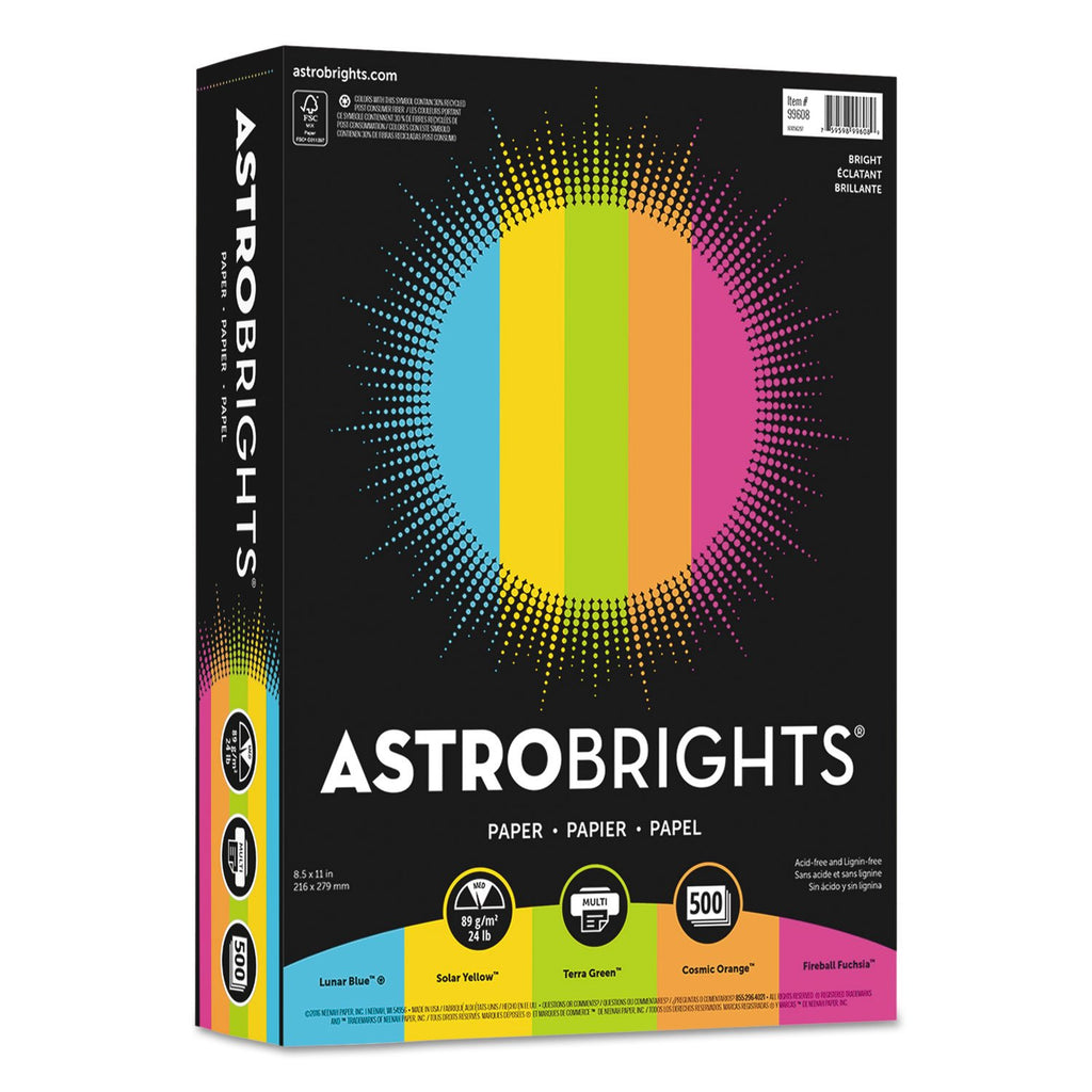 Neenah Astrobrights® Bright Color Paper, Letter Size Paper, 24 lb, Assorted Colors, 500 Sheets