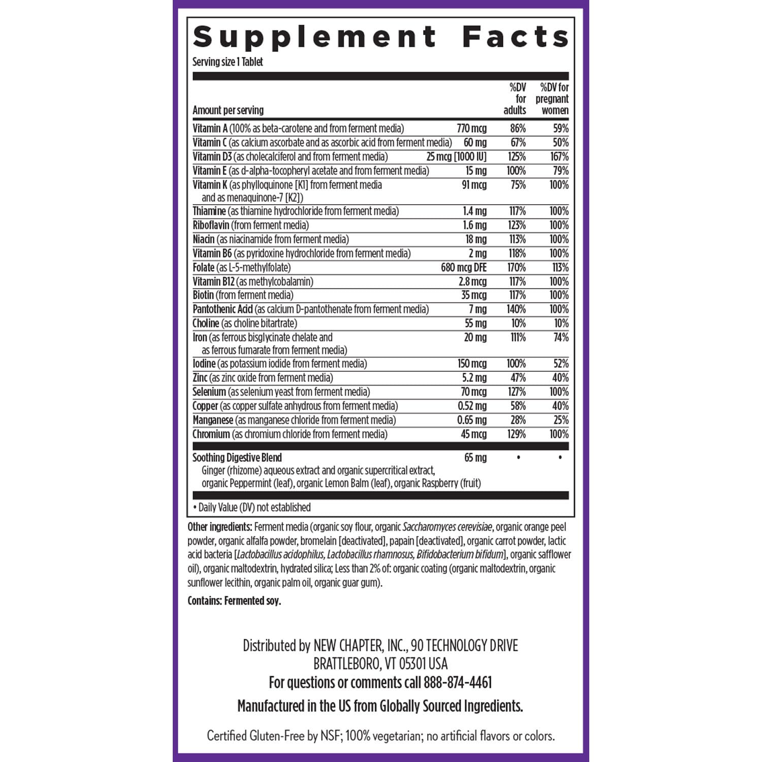 New Chapter One Daily Prenatal Multivitamin, 30 Count | With Methylfolate and Choline for Healthy Mom and Baby, Gluten Free and Non-GMO Prenatal Vitamin Daily Formula