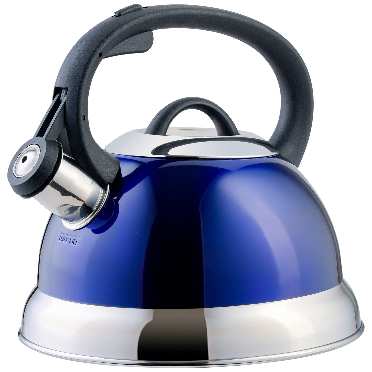 Buy now Mr. Coffee Flintshire 1.75-Quart Stainless Steel Whistling Tea Kettle â€“ Brushed Satin Finish Stove-Top Kettle for Boiling Water 1.8 Quarts Metallic Royal Blue at indiglob india