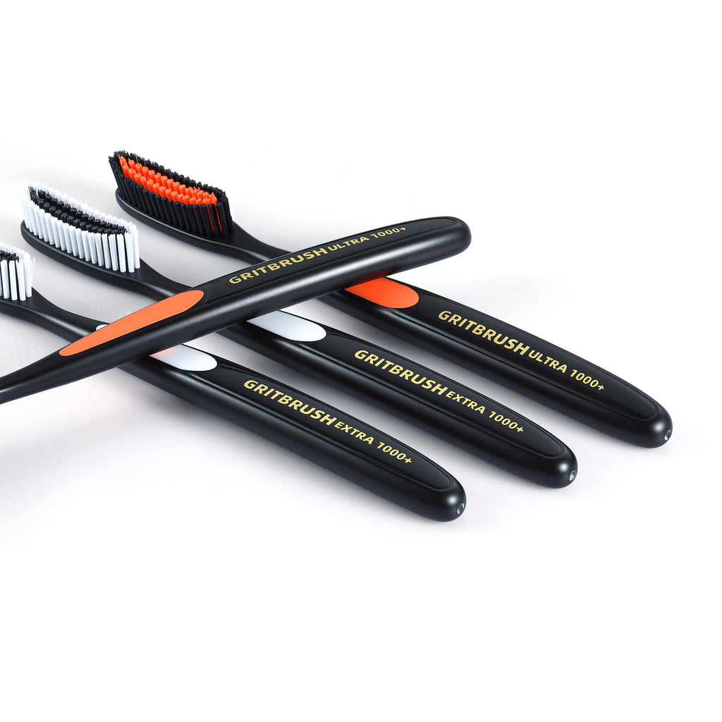 GRITBRUSH Firm Toothbrushes for Adults Hard & Extra Hard Bristles, Dual Stiffness Manual Toothbrush Set, Deep Cleaning, 4 Pack