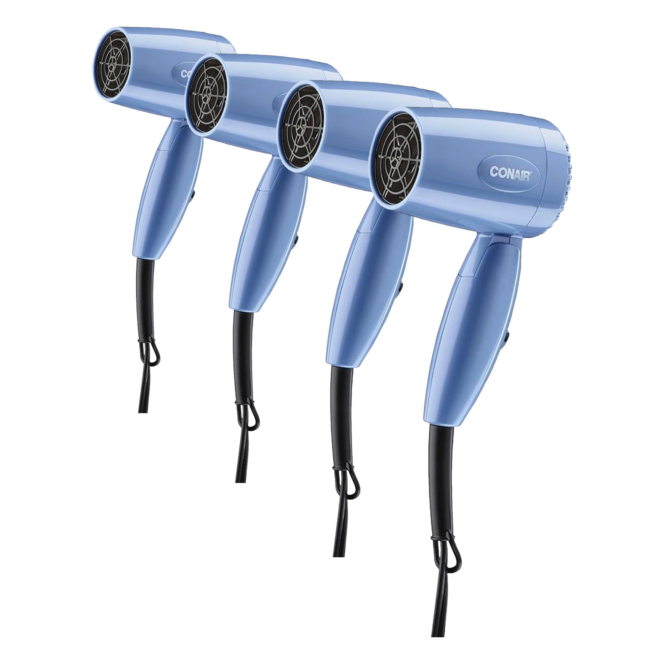 Conair Dual Voltage Hair Dryer, Compact Folding Handle Design, 1600W | Travel blow dryer for on-the-go styling with foldable 0.75-lb design, high-velocity airflow, and various heat/speed settings