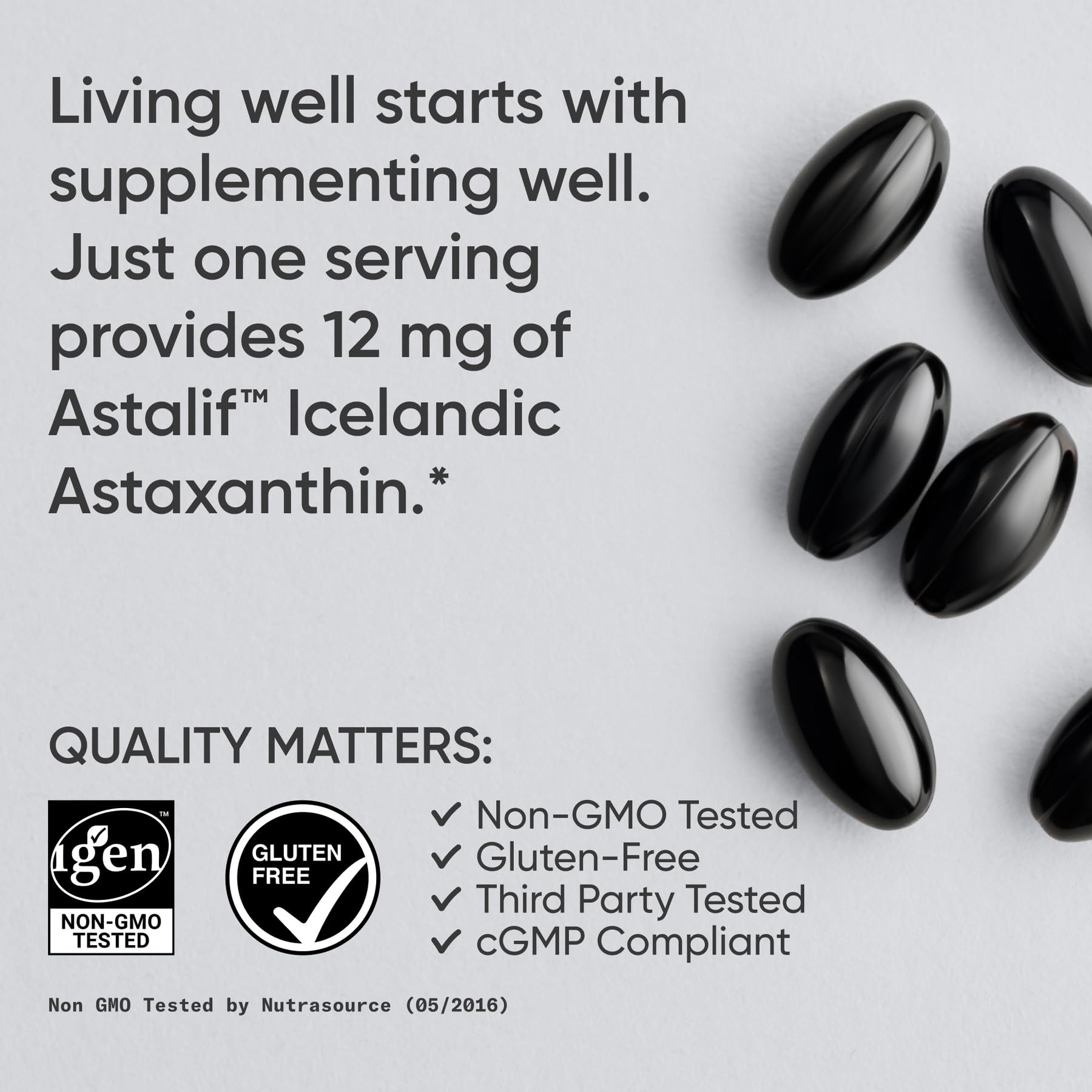 Sports Research® Icelandic Astaxanthin 12mg w/Coconut Oil, 60 Softgels | Triple Strength Antioxidant Supplement for Skin & Eye Health Support* | Soy-Free, Non-GMO, Gluten-Free