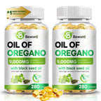 BEWORD Oil of Oregano with Black Seed Oil, 560 Softgels, 9000mg Per Serving | 2-in-1 Oregano Supplement for Immune Health with High Carvacrol & Thymoquinone | Plant-Based, Non-GMO
