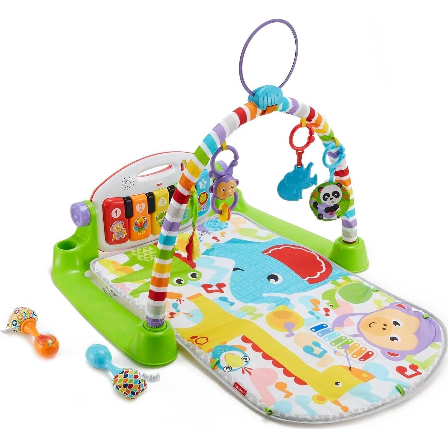 Buy now Fisher-Price Baby Playmat Deluxe Kick & Play Piano Gym for Learning & 2 Maracas Soft Rattles for Newborn to Toddler Play Ages 0+ Months at indiglob india