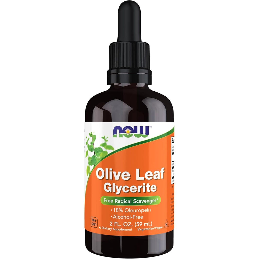 Buy now NOW Foods Supplements, Olive Leaf Glycerite Liquid, 18% Oleuropein, Dropper Included, Free Radical Scavenger*, 2-Ounce at indiglob india