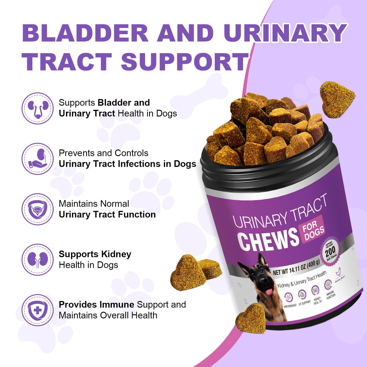 Dog UTI Treatment, 200 Soft Chews Cranberry Supplement for Dogs with D-Mannose Support Normal Urinary Tract Bladder Health & Kidney & Incontinence Remedy Stops UTI Treats Chicken Flavor
