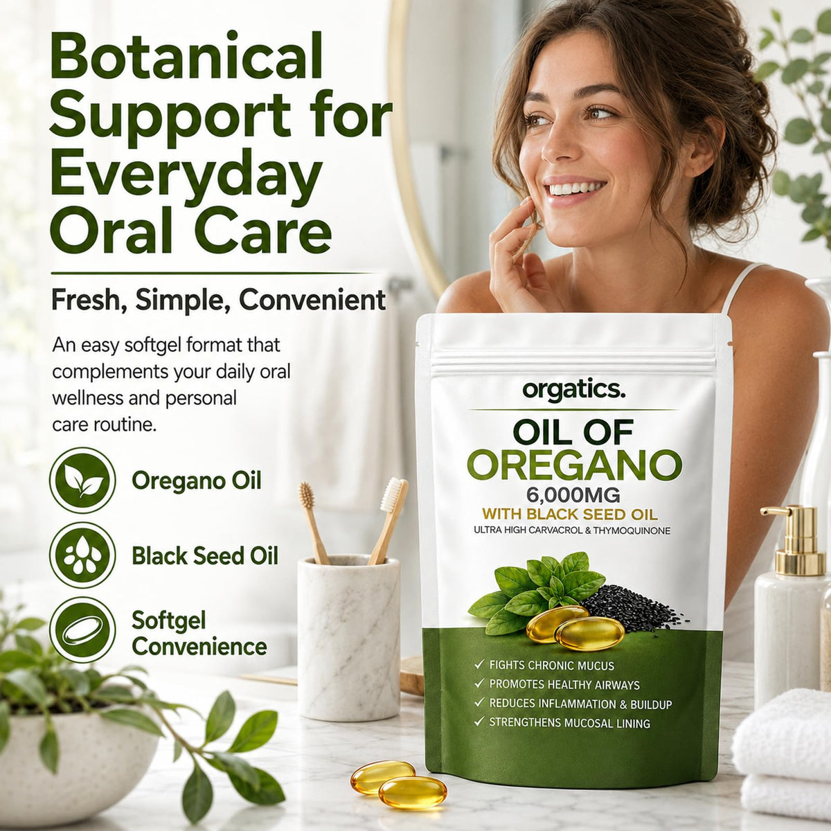 Oregano Oil & Black Seed Oil Softgels, with Cold-Pressed Black Seed and MCT, Non-GMO, Gluten Free
