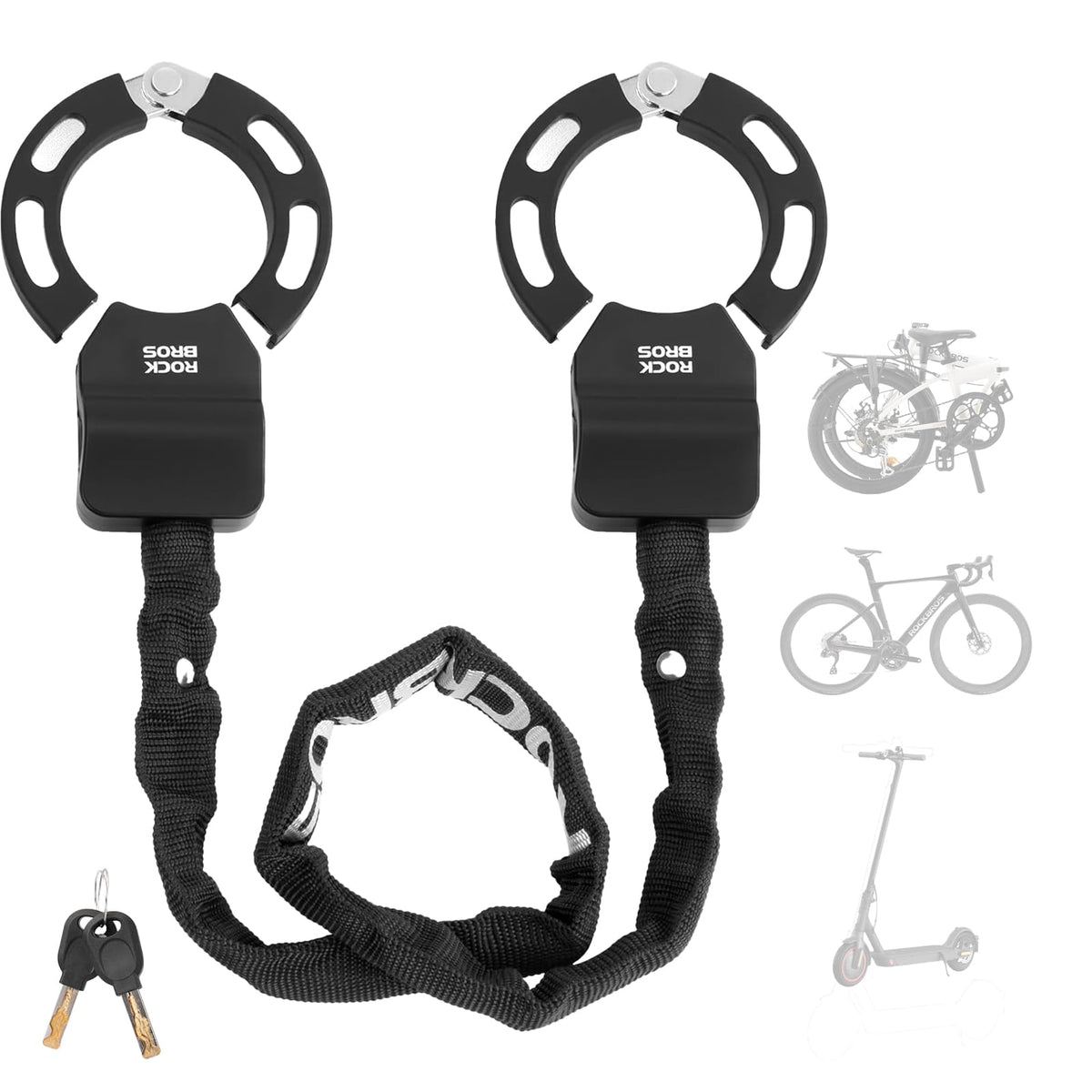 ROCKBROS Bike Scooter Lock Square Chain Lock Multi-Purpose with 2 Keys