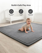 Goyuu Baby Play Mat for Floor, 50x50 Inch Thick Foam Playpen Mat, Ultra Soft Velvet Crawling & Tummy Time Mat, Non-Slip Baby Floor Mat, Easy to Clean, for Infants & Toddlers