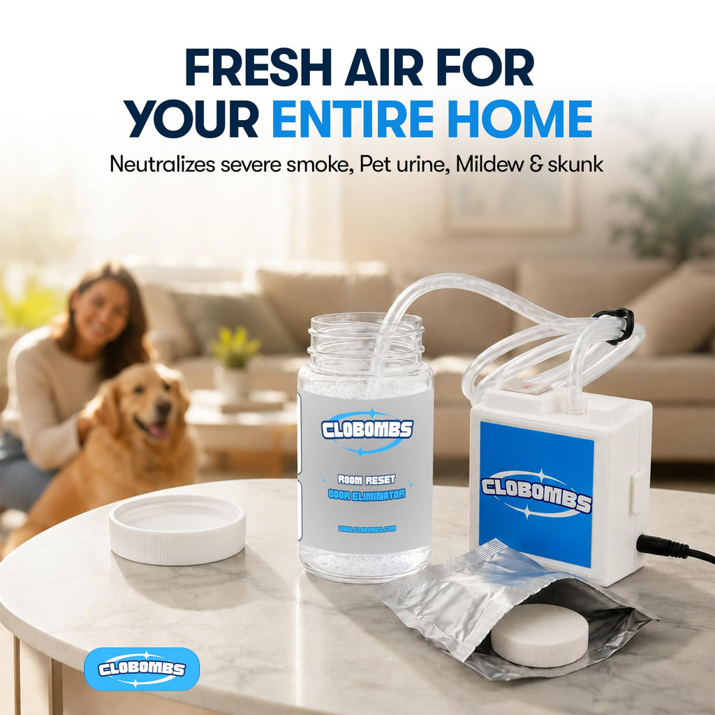 Odor Eliminator for Home - Advanced Chlorine Dioxide Odor Removal Kit Neutralizes Smoke, Pet Urine, Mildew & Skunk in 1 Hour - 400 Sq Ft Includes Bubbler