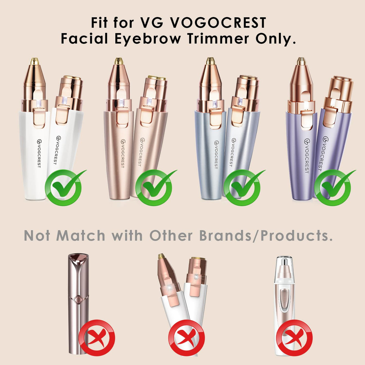 Replacement Heads for Eyebrow Facial Trimmer: Original Heads Replacement Set for 2 in1 Facial Eyebrow Trimmer - Suitable for Model VG-102, VG-1023,VG-1024