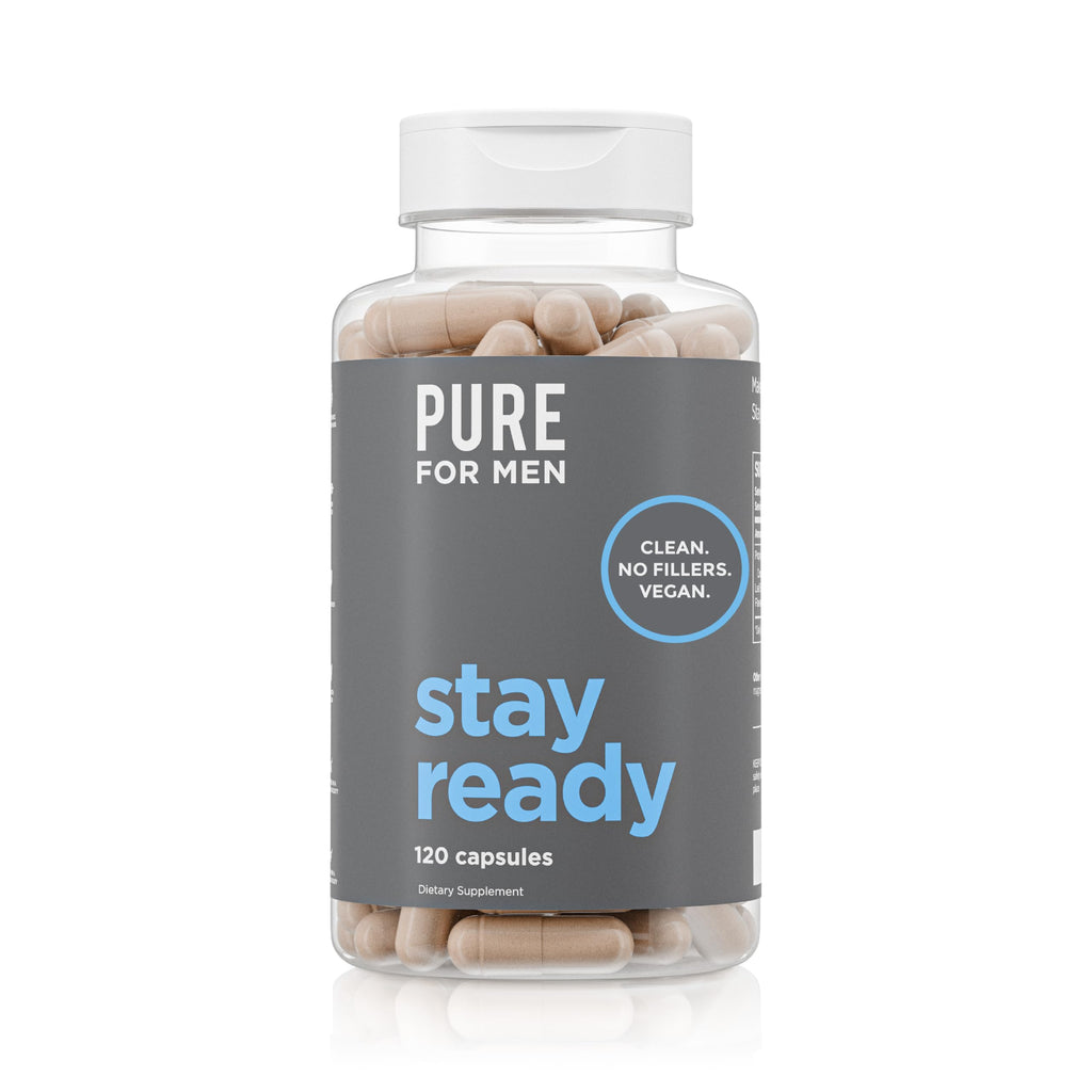 Pure for Men Stay Ready Fiber Supplement Psyllium Husk (120 Vegan Capsules) | Daily Fiber Pills for Men, Psyllium Husk, Aloe Vera, Chia & Flax, Digestive Regularity, Gut Health & Bloating Relief, Vegan