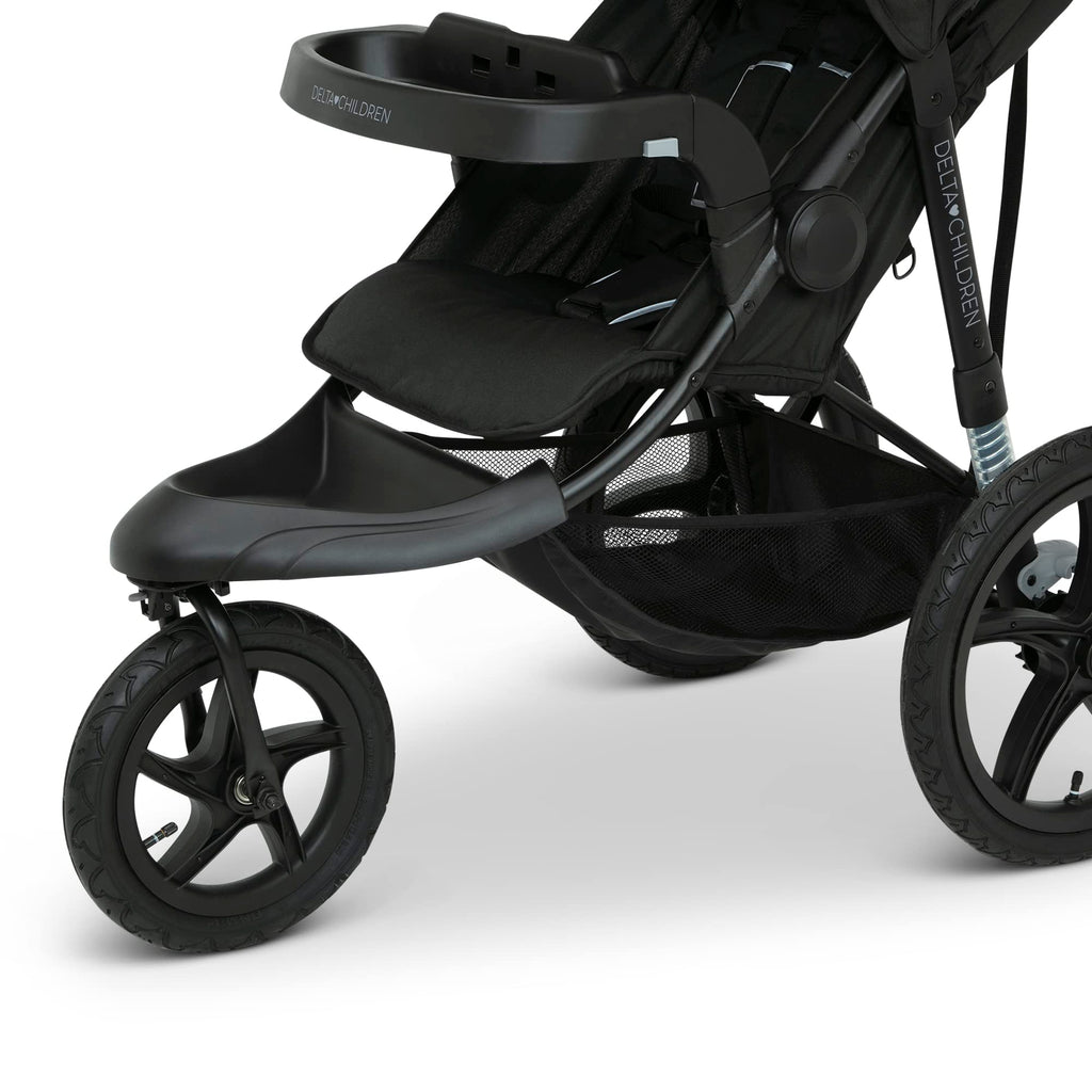 Delta Children Apollo Jogging Stroller - Shock Absorbing Frame with Large Canopy & Recline - Car Seat Compatible, Black