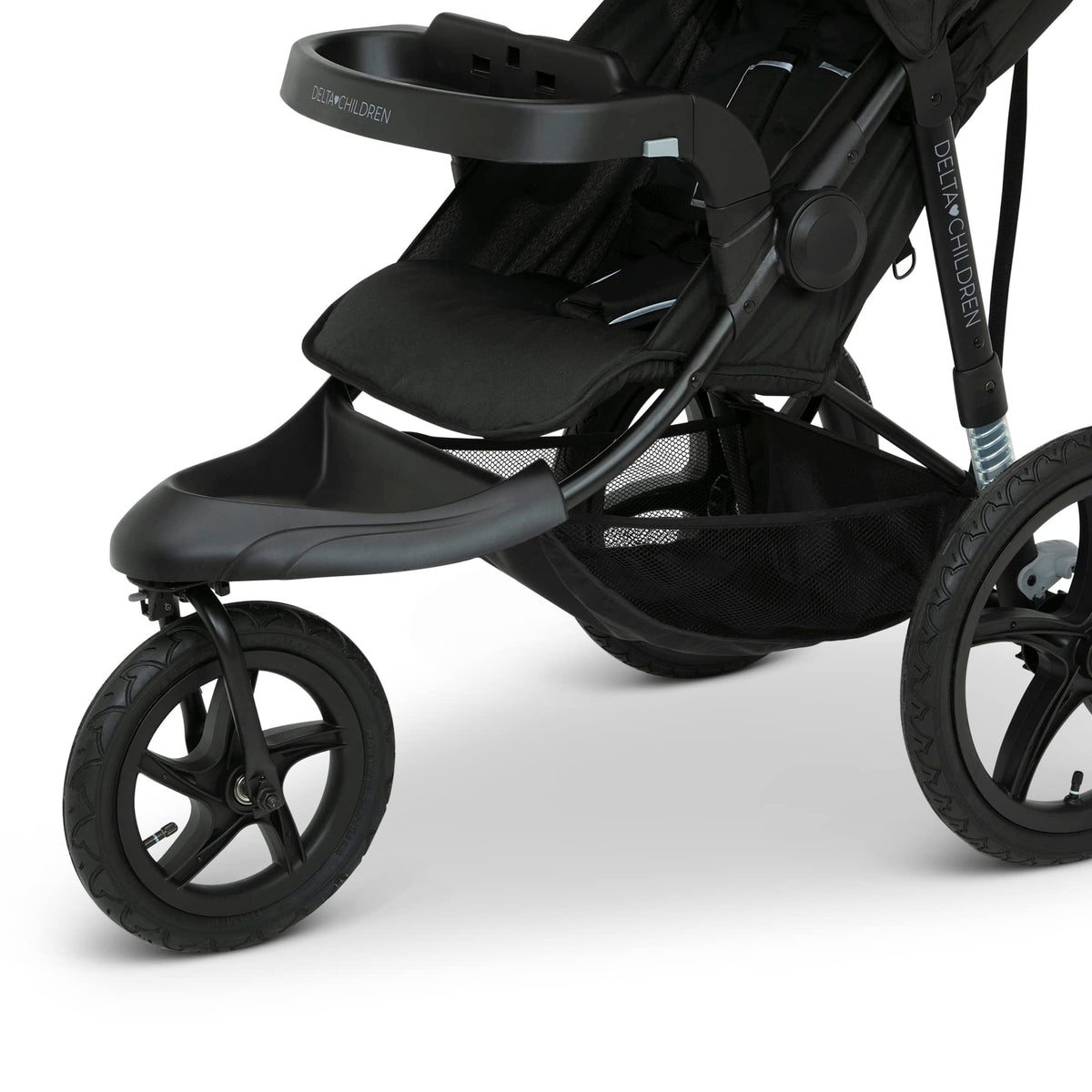 Delta Children Apollo Jogging Stroller - Shock Absorbing Frame with Large Canopy & Recline - Car Seat Compatible, Black
