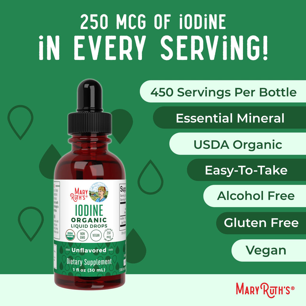 MaryRuth's Organic Iodine Liquid Drops, Potassium Iodide, 15 Month Supply | Potassium Iodide, 1 Year Supply, 450 Servings, Thyroid Health, USDA Organic