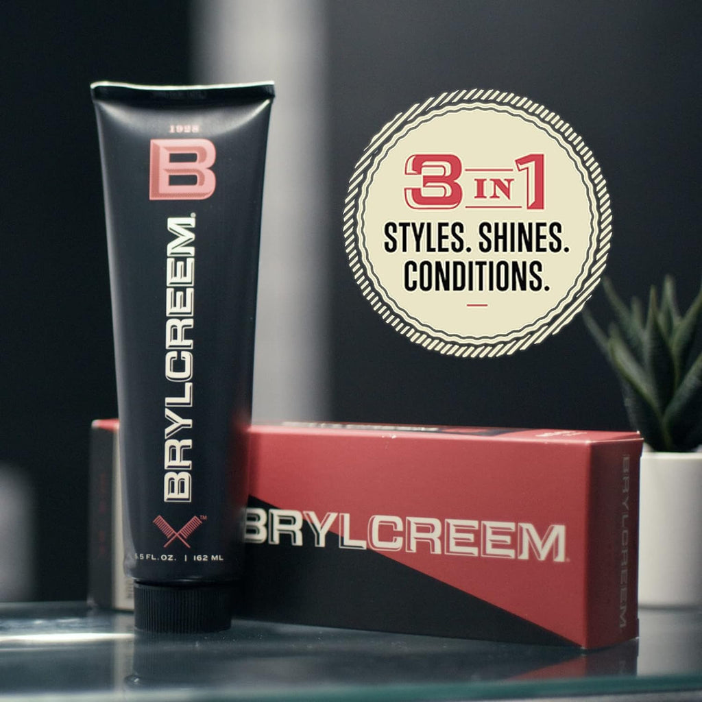 BRYLCREEM 3-in-1 Original High Shine Hair Cream, 3-in-1, 5.5 Fl Oz | High-shine hair cream with light hold for men. Alcohol-free formula conditions & styles without stickiness. Dime-sized amount