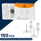 150 Pack Assorted Clear Push Pins By Luxurecourt for Bulletin Board, Wall Hanging, Cork Board, Shadow Box Display - Includes Flat Head Thumbtacks & Standard Pushpins in Plastic Resuable Storage Box.