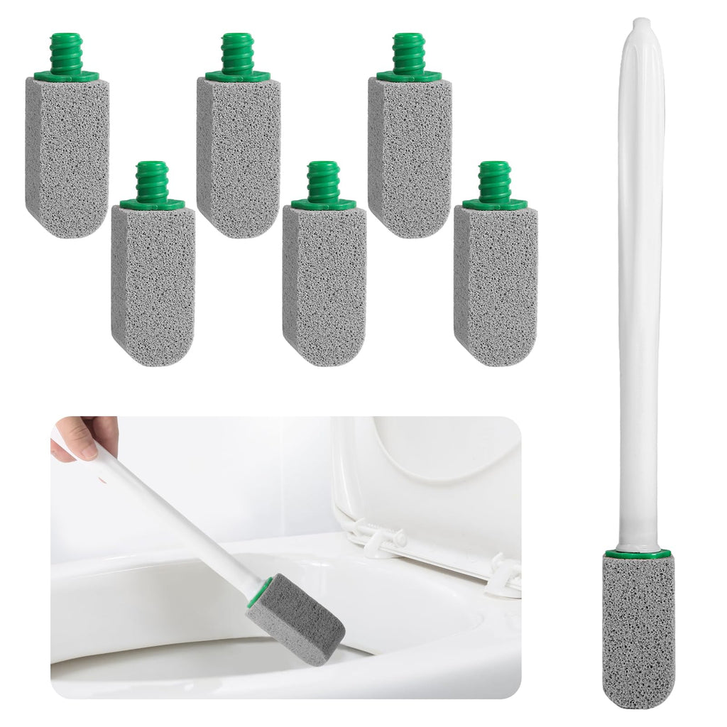 Pumice Stone Toilet Bowl Cleaner with Handle, 1 Wand + 6 Pumice Stones, Clean Hard Water Stains and Rust, Suitable for Toilets, Sinks, and Grills